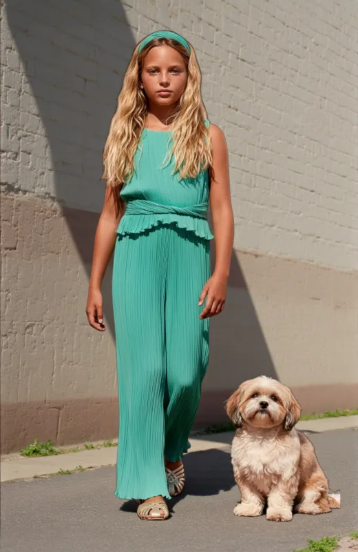 Mono niña plisado verde de Abel&amp;Lula