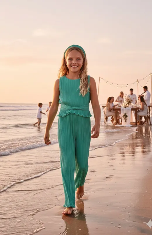 Mono niña plisado verde de Abel&amp;Lula