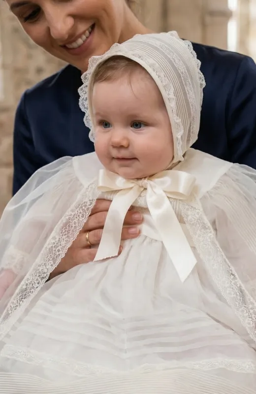 Faldon con capa y capota bautizo bebe