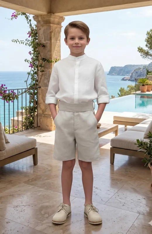 Conjunto niño lino ceremonia tostado Gael
