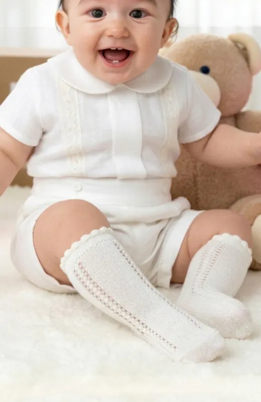 Media calada de perlé color crudo