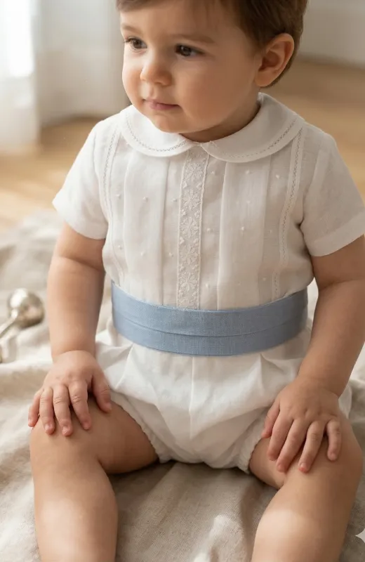 Traje Bautizo niño fajín azul Villanueva