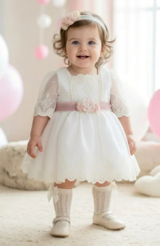 Media calada perlé lazo color crudo