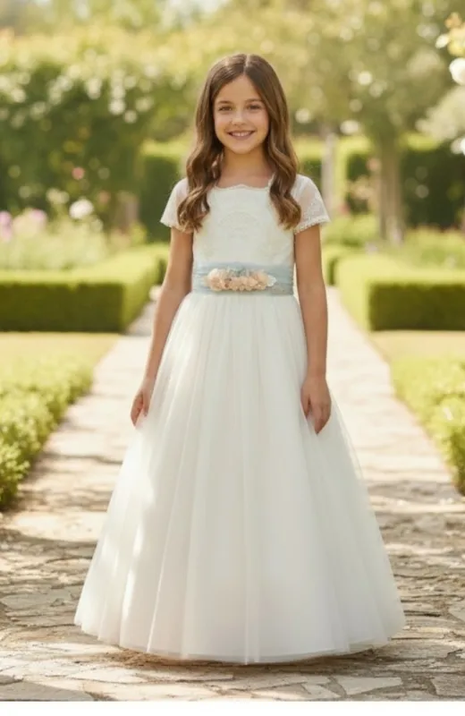 Vestido de Comunión bordado fajin verde Clara