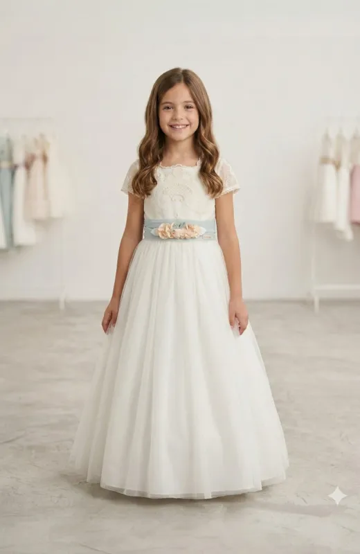 Vestido de Comunión bordado fajin verde Clara