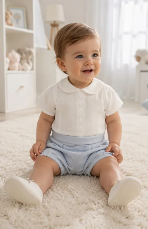 Traje niño Bautizo batista inglesa celeste