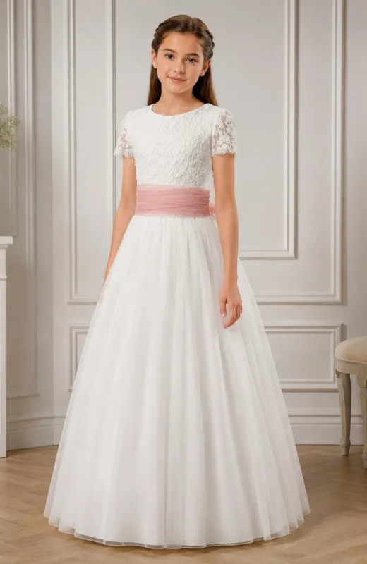 Vestido de Comunión con fajín bordado Celia