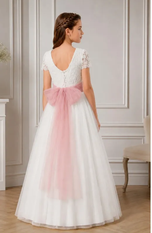 Vestido de Comunión con fajín bordado Celia