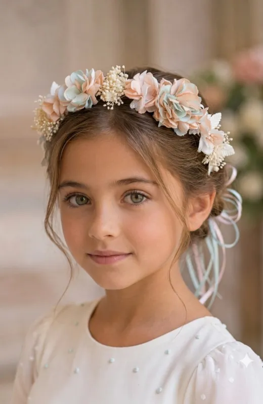 Corona de flores niña ceremonia Tórtola