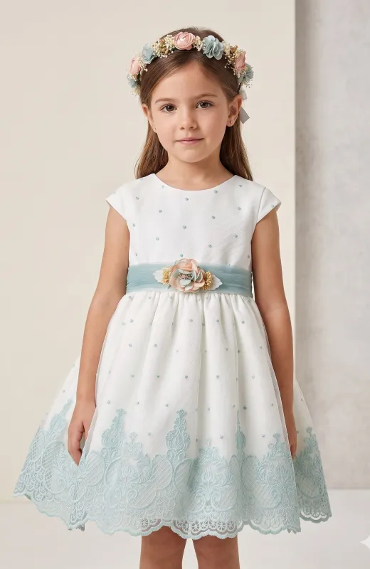Vestido niña ceremonia bordado fajín verde Inés