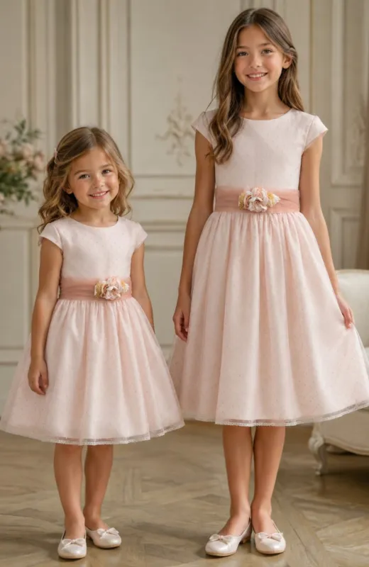 Vestido niña de ceremonia topos rosas Elsa