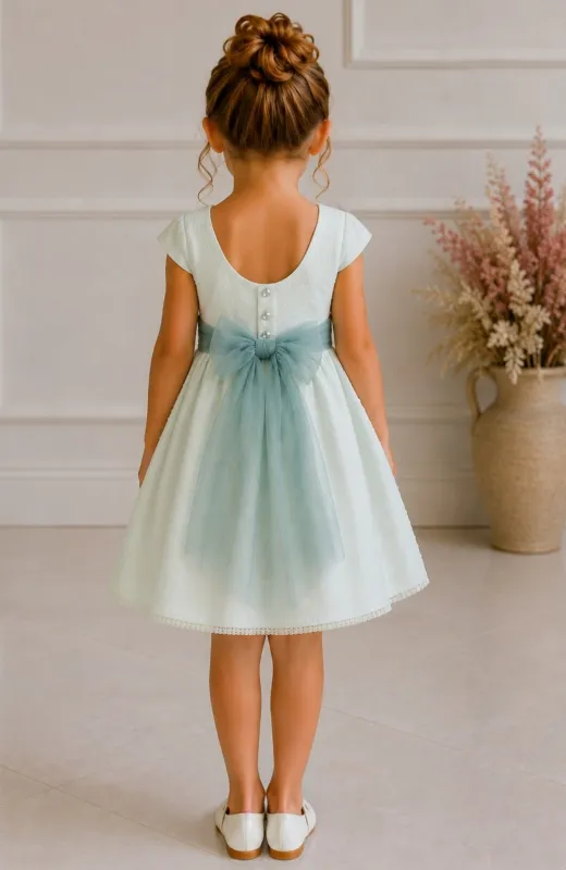 Vestido niña ceremonia topos verde Elsa