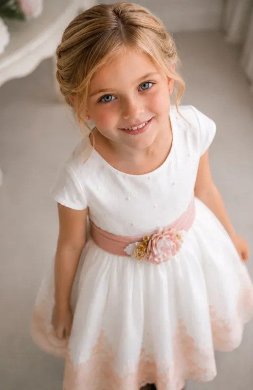 Vestido niña bordado rosa ceremonia Inés