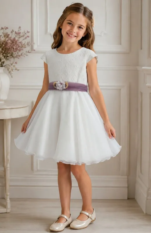 Vestido niña ceremonia fajín morado Yepes