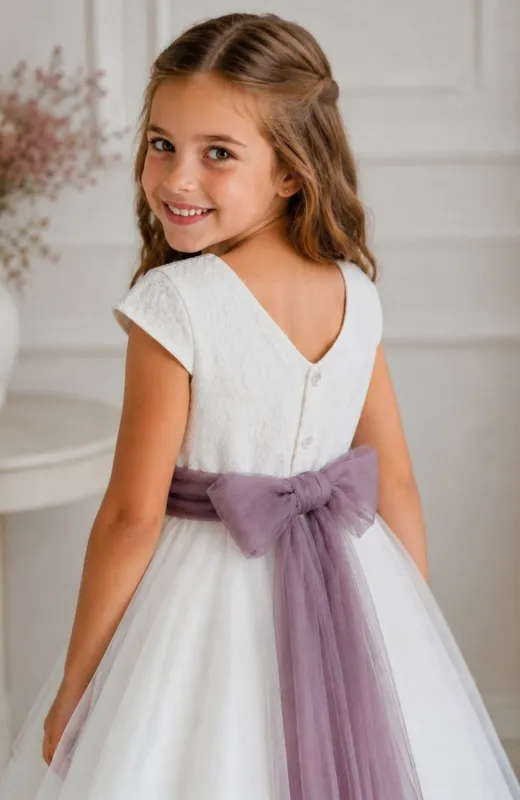 Vestido niña ceremonia fajín morado Yepes