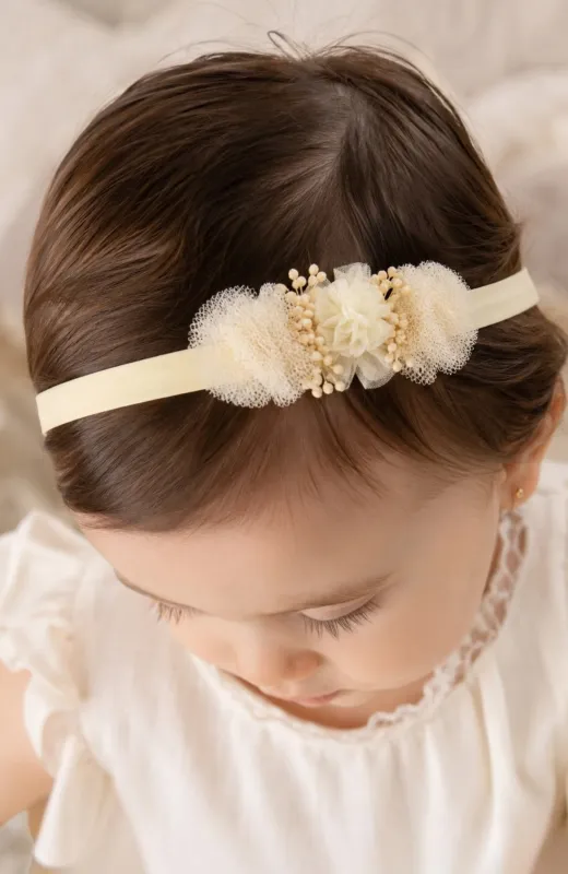 Diadema bébé elástica detalle Floral beig