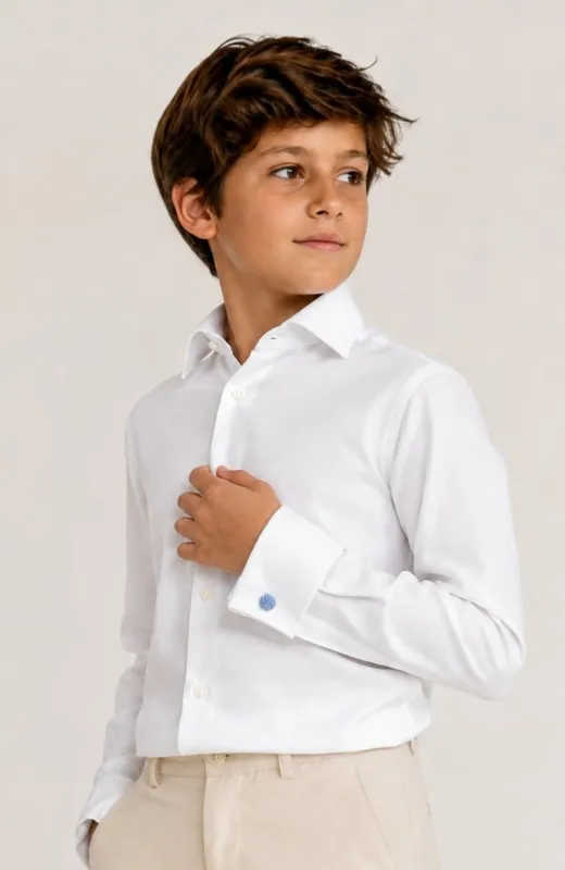 Camisa niño cuello italiano y puño doble con gemelos blanca Piqué