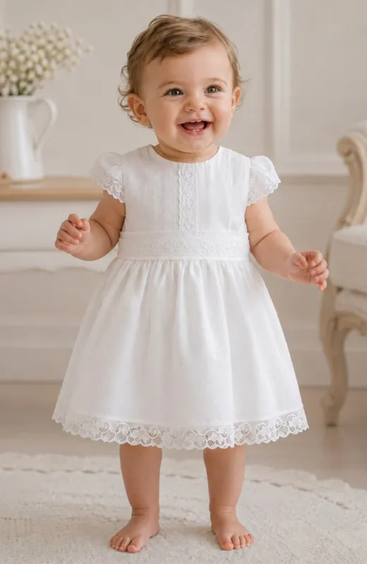 Vestido niña Bautizo batista inglesa blanco roto Halo