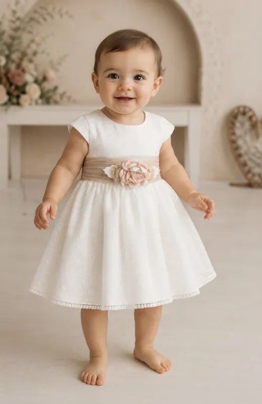 Vestido topos fajin camel Elsita