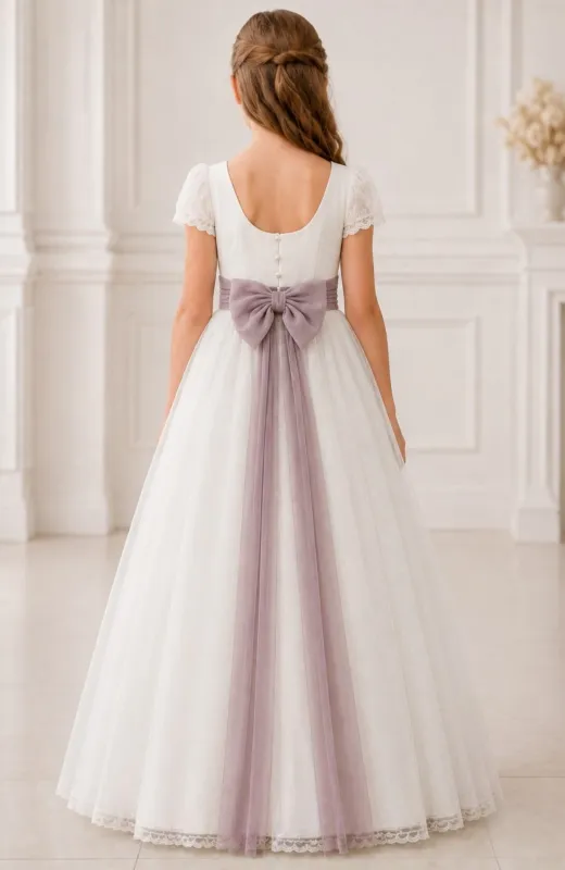 Vestido de Comunión fajin morado Plata