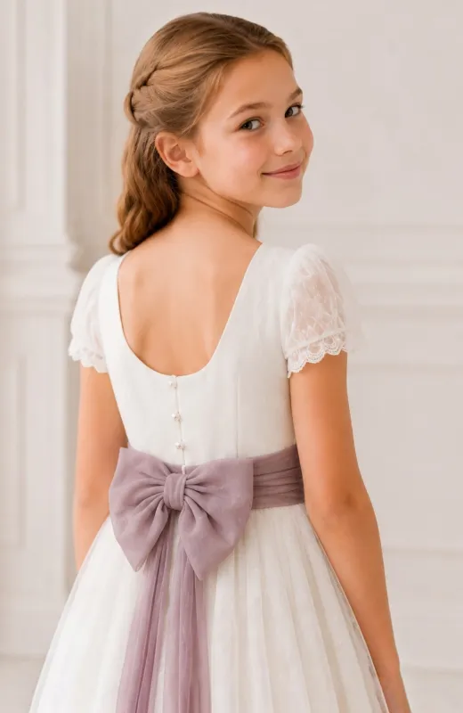 Vestido de Comunión fajin morado Plata