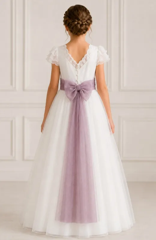 Vestido de Comunión con fajín morado Cala