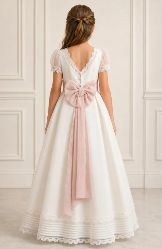 Vestido de Comunión con fajín rosa Nacar