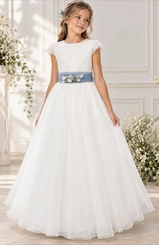 Vestido Comunión fajin azul Creta