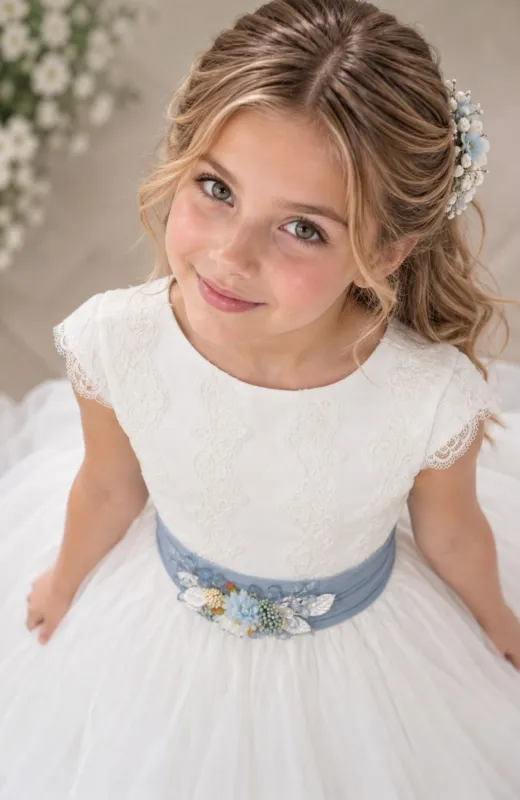 Vestido Comunión fajin azul Creta