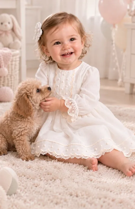 Vestido Bautizo lino manguitas Dalia