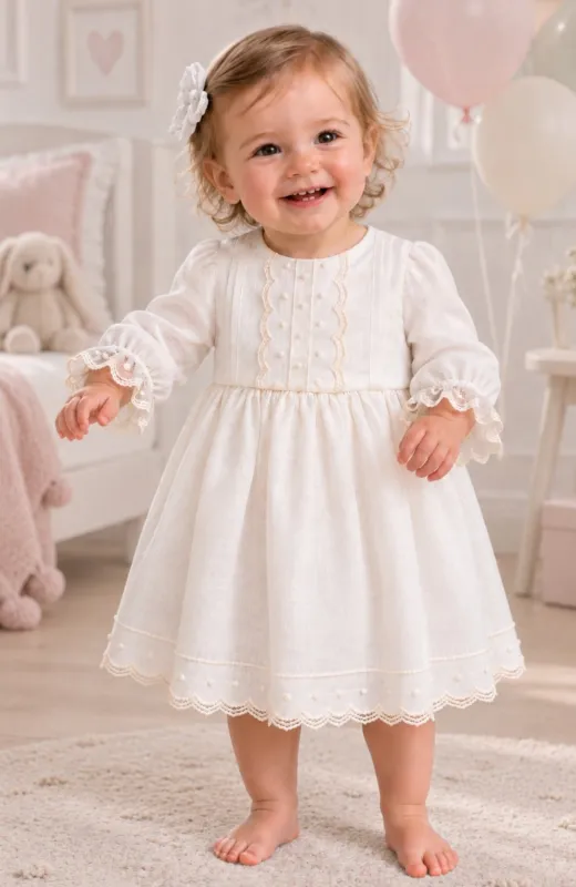 Vestido Bautizo lino manguitas Dalia
