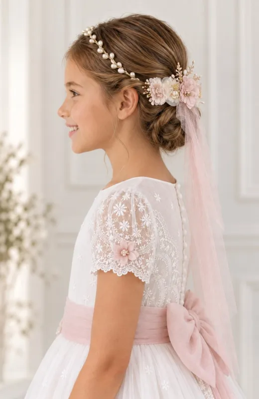 Vestido Comunión falda rosa Faro
