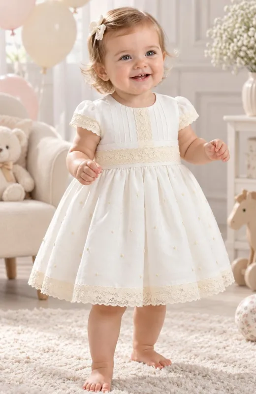 Vestido niña Bautizo crudo Halo