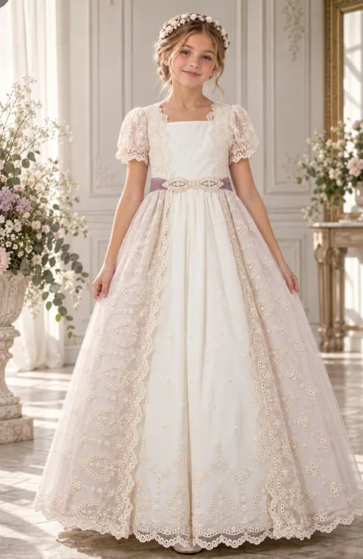 Vestido Comunión manguita bordados Luque