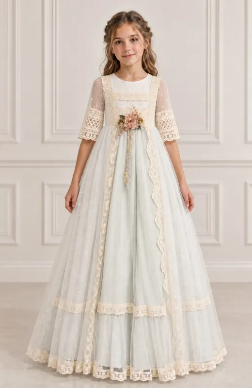 Vestido Comunión romántico verde Mavi