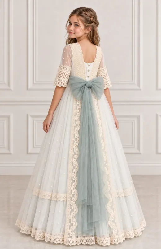 Vestido Comunión romántico verde Mavi
