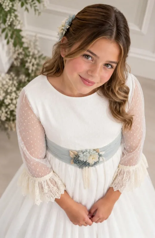 Vestido Comunión outlet fajin celeste Miel