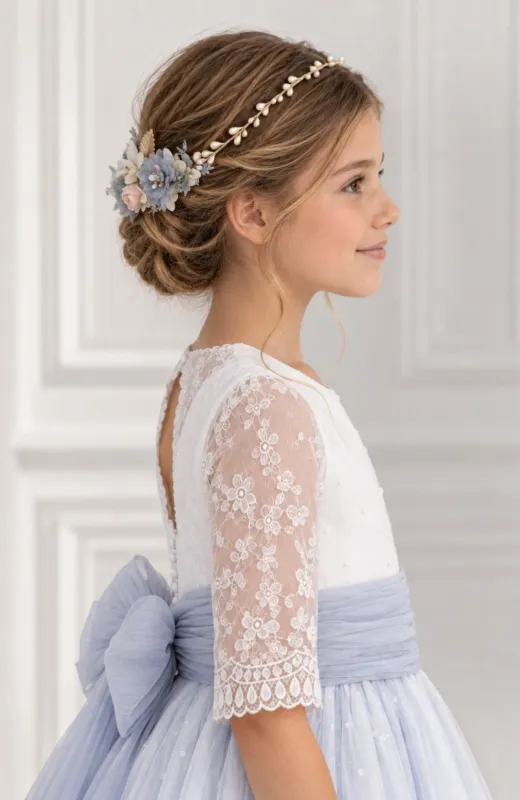 Vestido de Comunión bordado celeste Rato