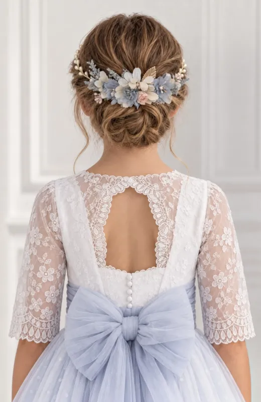 Vestido de Comunión bordado celeste Rato