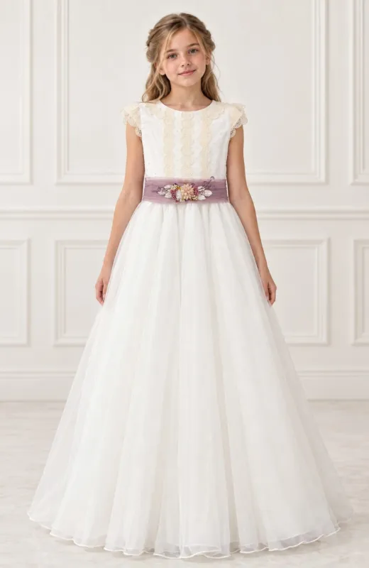 Vestido Comunión capa fajin morado Ponza