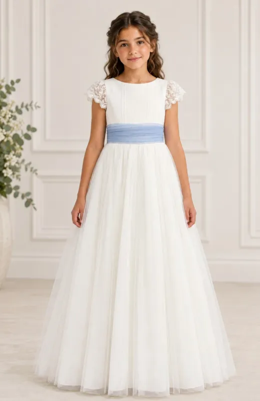 Vestido de Comunión fajin celeste Rubí