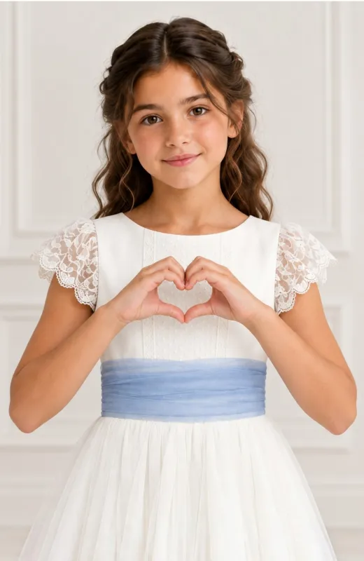Vestido de Comunión fajin celeste Rubí