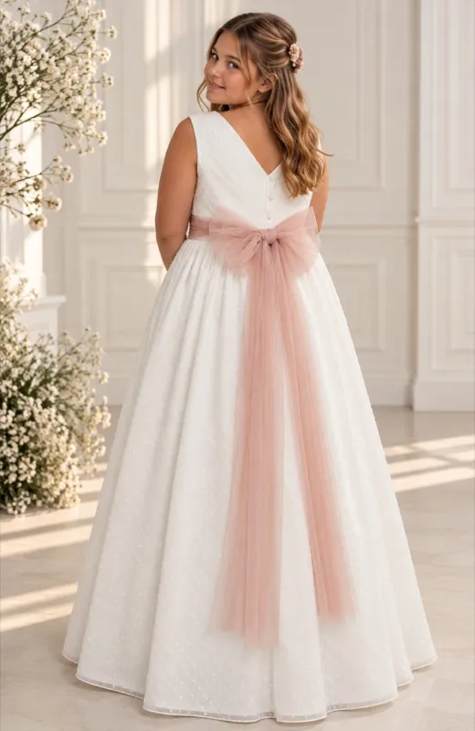 Vestido Comunión outlet plumeti fajin rosa Sol