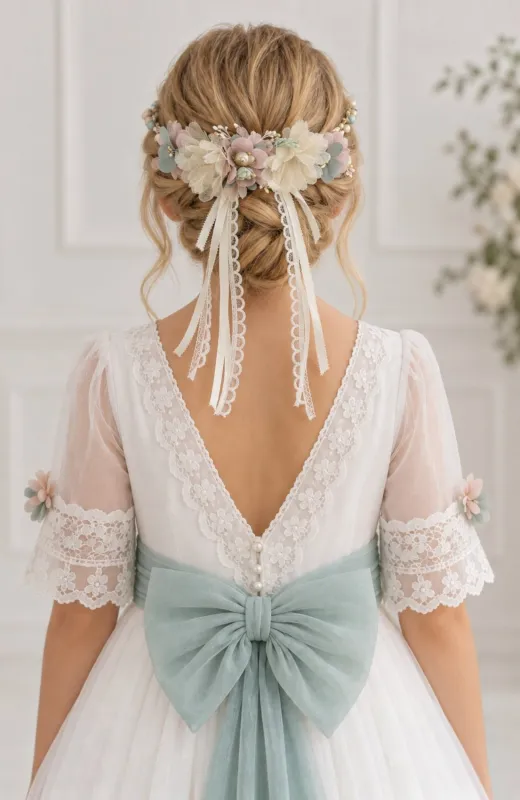 Vestido de Comunión romántico verde Trigo