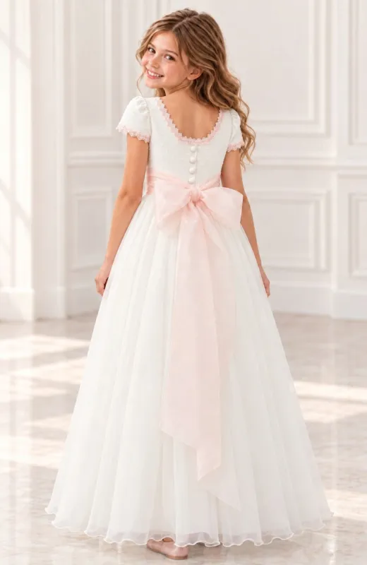 Vestido niña Comunión topos fajín rosa Bacha
