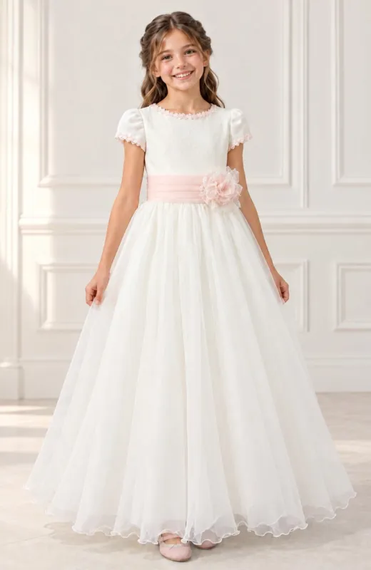 Vestido niña Comunión topos fajín rosa Bacha