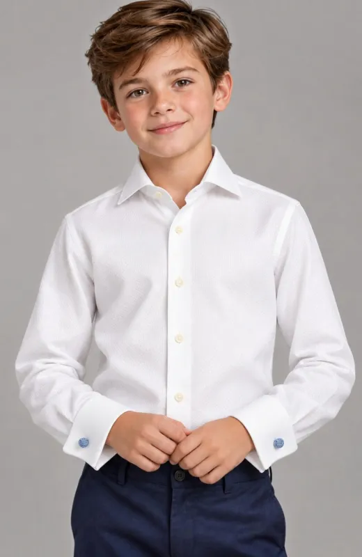 Camisa niño cuello italiano y puño doble con gemelos blanca Piqué