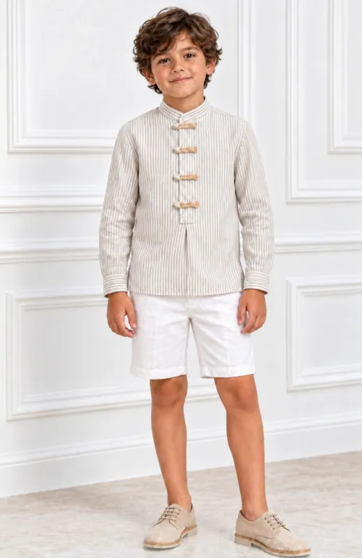 Camisa niño rayas Alamares tostado