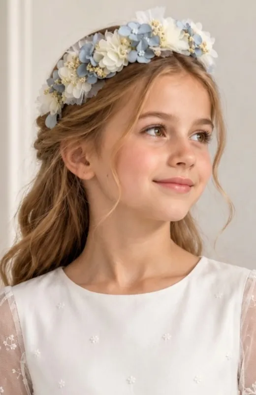 Corona niña ceremonia Comunión azul Charo