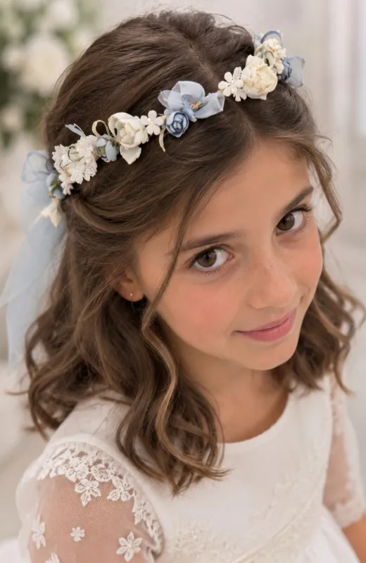 Corona niña ceremonia Comunión azul